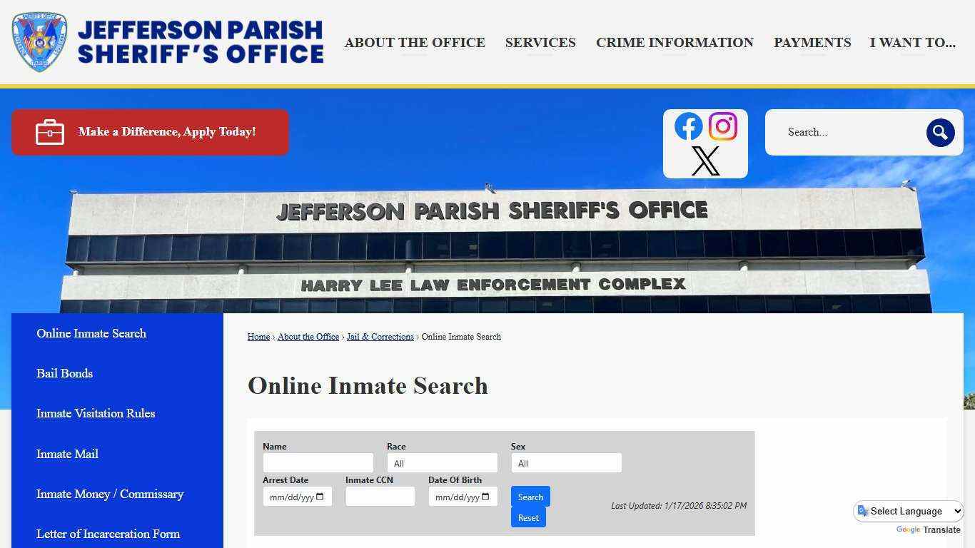 Online Inmate Search | Jefferson Parish Sheriff, LA - Official Website