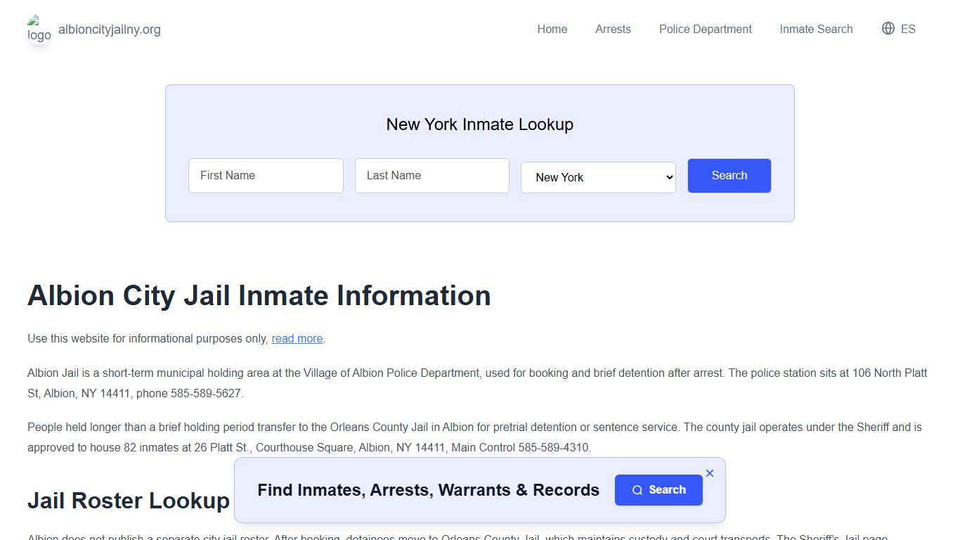 Albion Jail, NY Inmate Roster, Municipal Jail Info